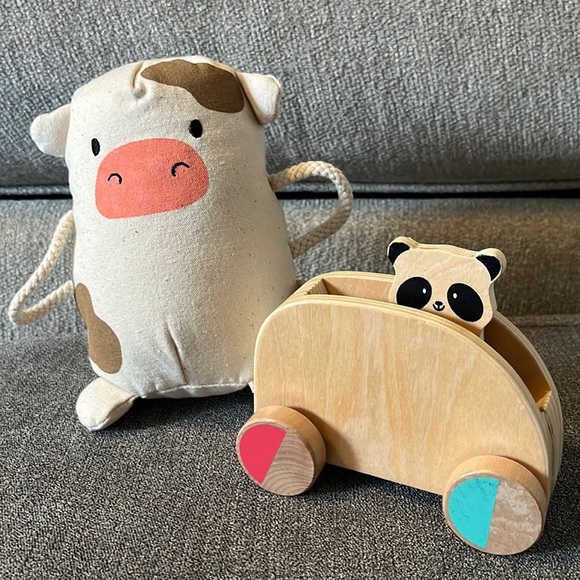 kiwico Other - Kiwico Toy Bundle - Baby Mooing Cow and Wooden Panda Car Toy